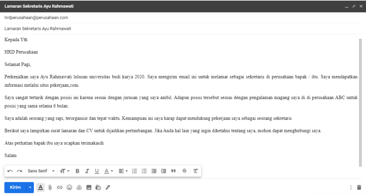 Kerja lamaran contoh email subject Contoh Surat