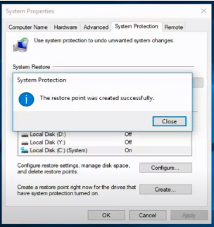 Notif Sukses Create Restore Point Windows 10